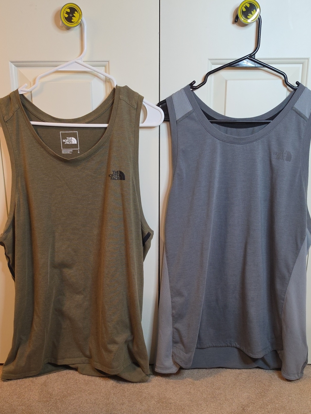 The North Face Olive Green & Gray Men’s Athletic Tank Tops